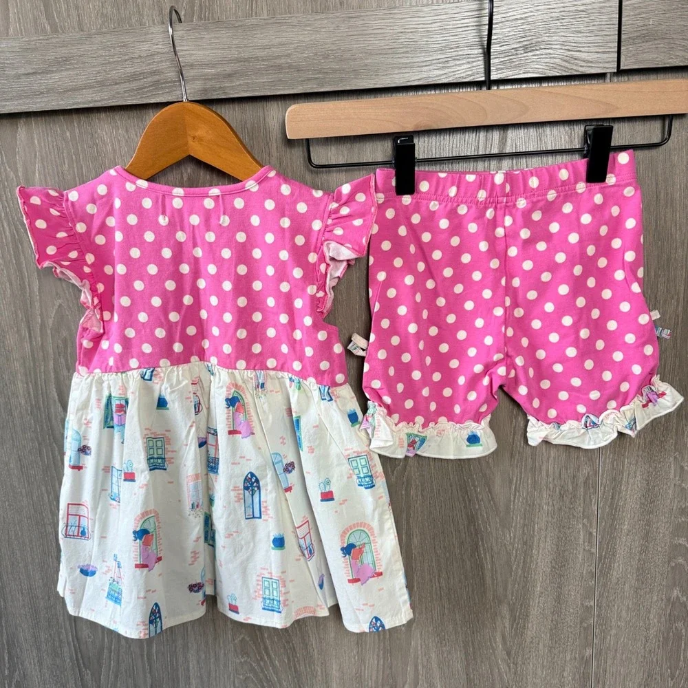 Cotton Castle Platinum Balcony Tunic Shorts Set Sz 6 Pink Polka Dot Boutique NEW